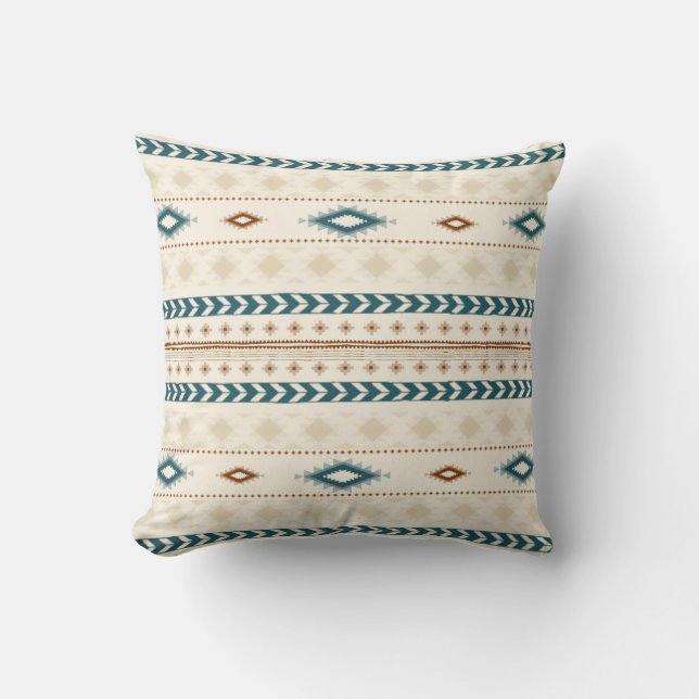 Aztec Tribal Print Neutral Browns Beige Teal Cushion (Front)