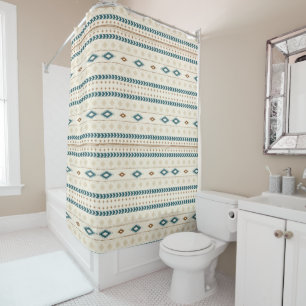 Aztec Tribal Print Neutral Browns Beige Teal Shower Curtain