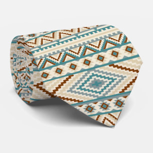 Aztec Tribal Print Neutral Browns Beige Teal Tie