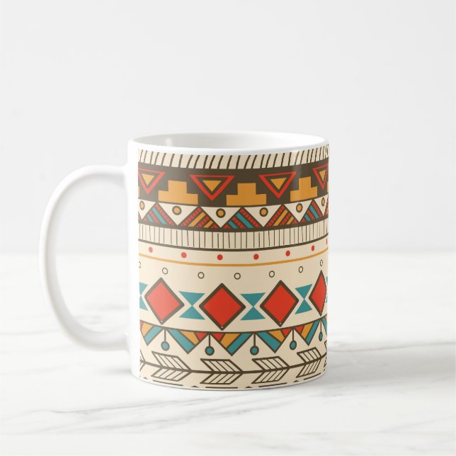 Aztec Tribal Striped Vintage Illustration Coffee Mug (Left)