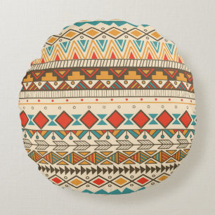 Aztec Tribal Striped Vintage Illustration Round Cushion