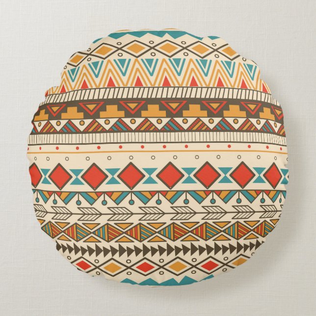 Aztec Tribal Striped Vintage Illustration Round Cushion (Front)
