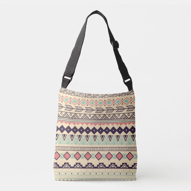 Aztec Tribal Stripes: Vintage Illustration Crossbody Bag (Front)