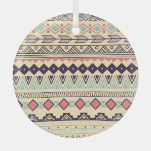 Aztec Tribal Stripes: Vintage Illustration Glass Tree Decoration