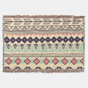 Aztec Tribal Stripes: Vintage Illustration Throw Blanket