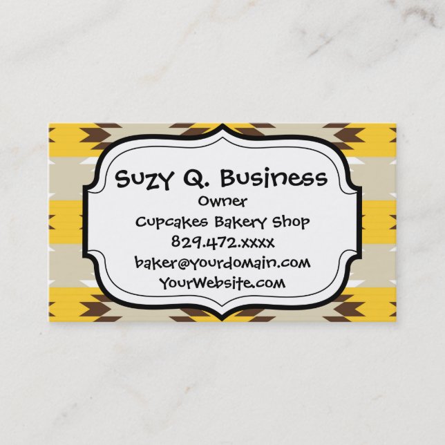 Aztec Tribal Yellow Brown Native American Designs Business Card (Front)