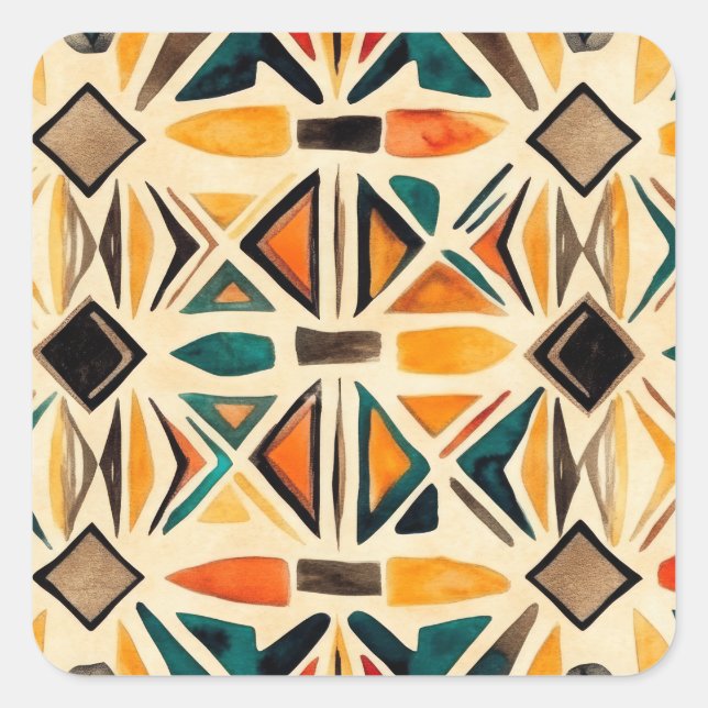 Aztec Vibes – Geometric Watercolor Mosaic Square Sticker (Front)