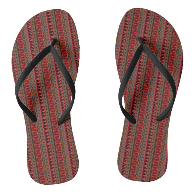 Aztec Warm Red Orange Brown Art Flip Flops (Footbed)