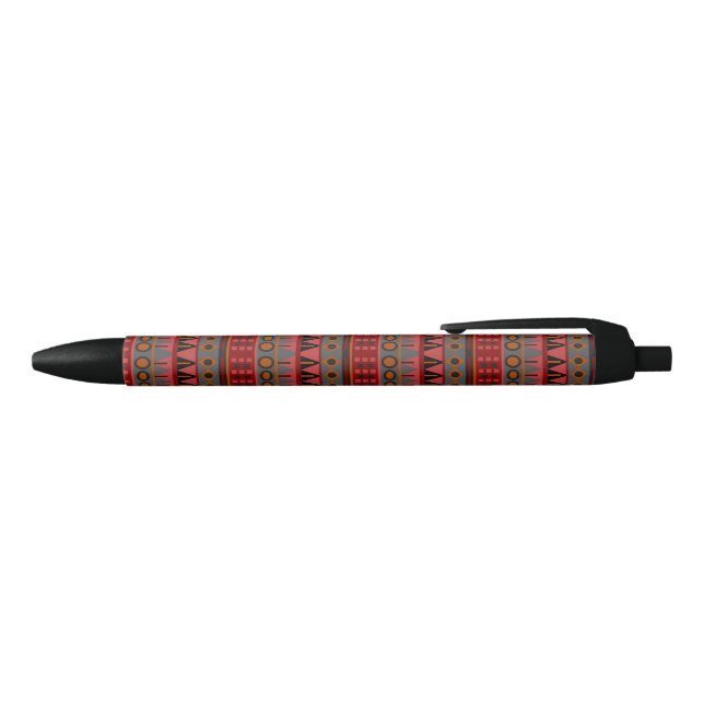 Aztec Warm Red Orange Retro Tribal Ethnic Native Black Ink Pen (Top)