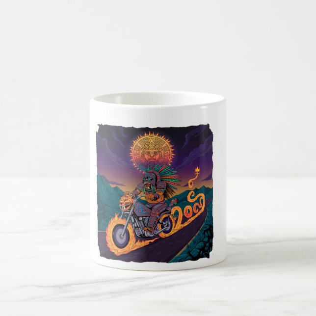 Aztec Warrior Biker | Fire Serpent & Jaguar Symbol Coffee Mug (Center)
