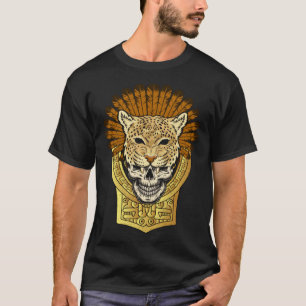 Aztec Warrior Jaguar Death Skull Native Headdress  T-Shirt