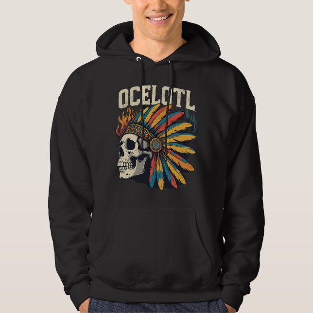 Aztec Warrior Skull with Colourful Feather Headdre Hoodie (Front)