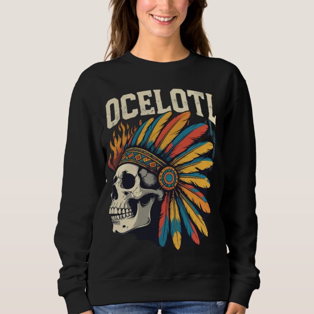 Aztec Warrior Skull with Colourful Feather Headdre Sweatshirt (Front)