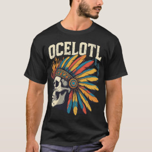 Aztec Warrior Skull with Colourful Feather Headdre T-Shirt