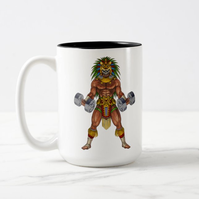 Aztec Warrior Weightlifting Two-Tone Coffee Mug (Left)