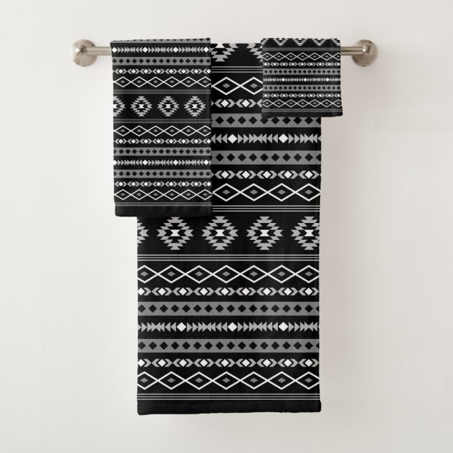 Aztec White Grey Black Mix Motifs Rpt Pattern Bath Towel Set (Insitu)