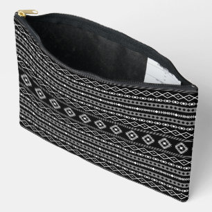 Aztec White Grey Black Mixed Motifs Pattern Accessory Pouch