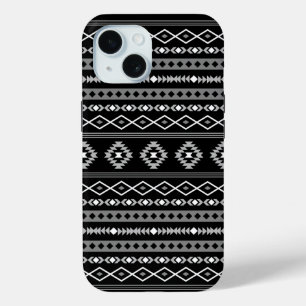 Aztec White Grey Black Mixed Motifs Pattern iPhone 15 Case