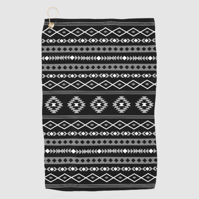 Aztec White Grey Black Mixed Motifs Pattern Golf Towel (Front)