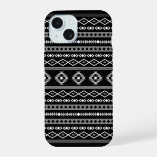 Aztec White Grey Black Mixed Motifs Pattern iPhone 15 Case
