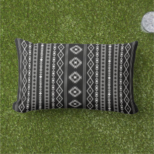 Aztec White Grey Black Mixed Motifs Pattern Lumbar Cushion