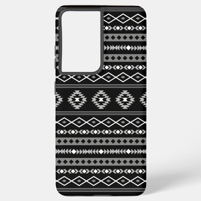 Aztec White Grey Black Mixed Motifs Pattern Samsung Galaxy S21 Ultra Case (Back)