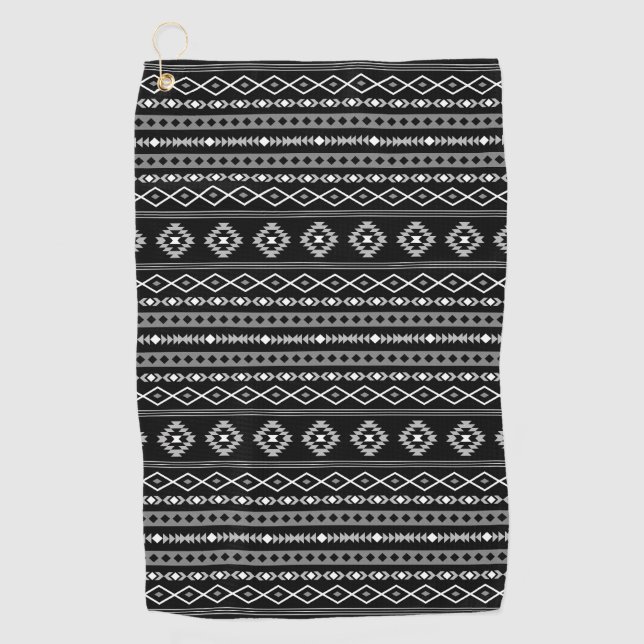 Aztec White Grey Black Mixed Motifs Rpt Pattern Golf Towel (Front)