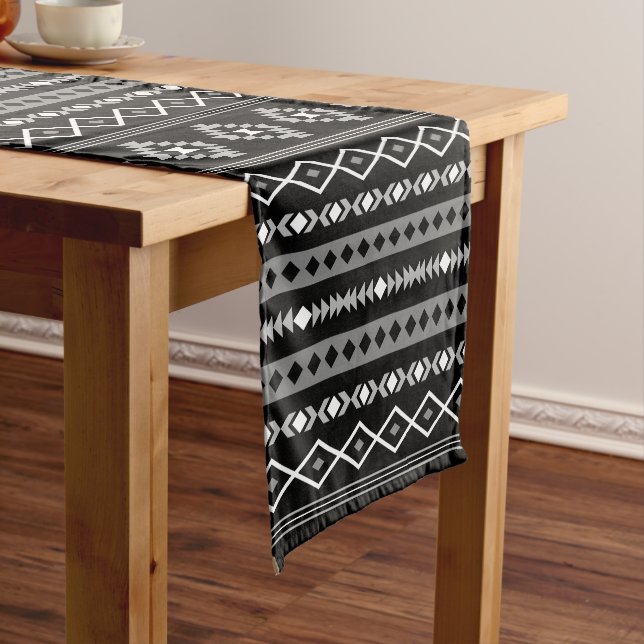 Aztec White Grey Black Mixed Motifs Rpt Pattern Short Table Runner (In Situ)