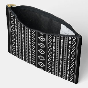 Aztec White Grey Black Mixed Motifs V Pattern Accessory Pouch