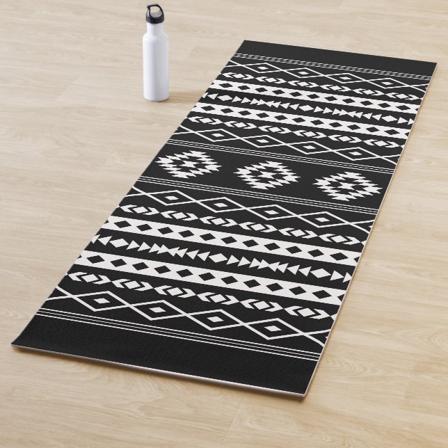 Aztec White on Black Mixed Motifs Pattern Yoga Mat (In Situ)