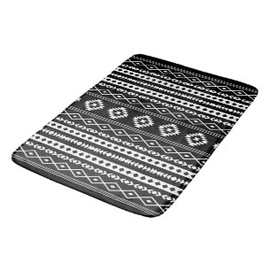 Aztec White on Black Mixed Motifs (V) Pattern Bath Mat