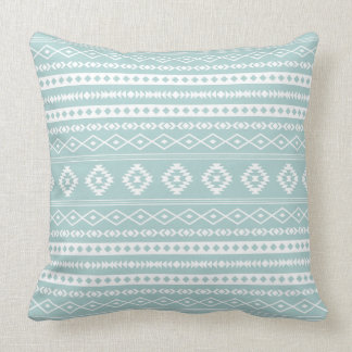 Aztec White on Light Teal Mixed Motifs Pattern Cushion