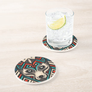 Aztec Wolf Face Coaster