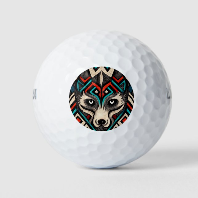 Aztec Wolf Face Golf Balls (Front)