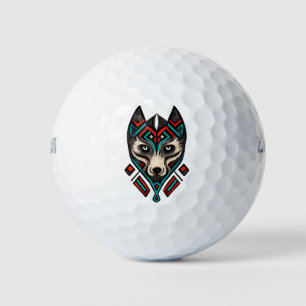 Aztec Wolf Face Golf Balls