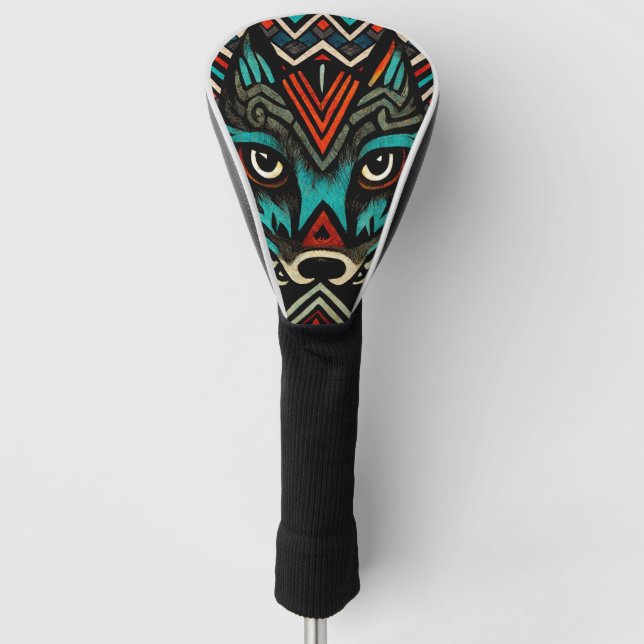 Aztec Wolf Face Golf Head Cover (Front)