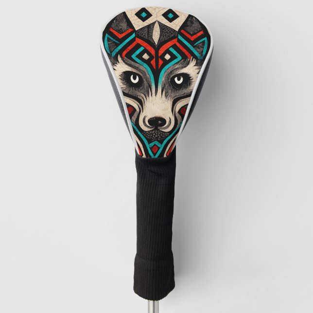 Aztec Wolf Face Golf Head Cover (Front)