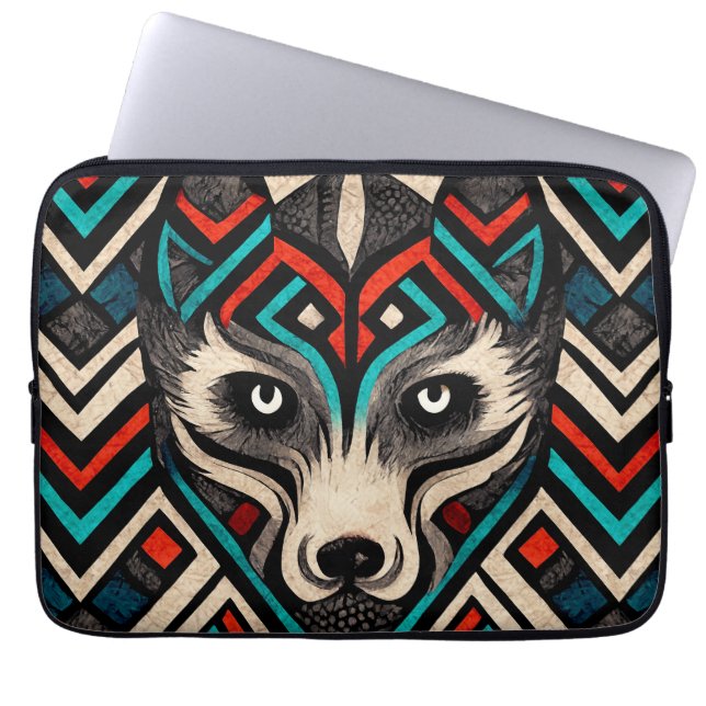 Aztec Wolf Face Laptop Sleeve (Front)