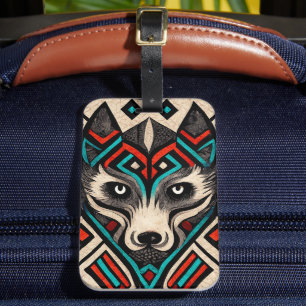 Aztec Wolf Face Luggage Tag