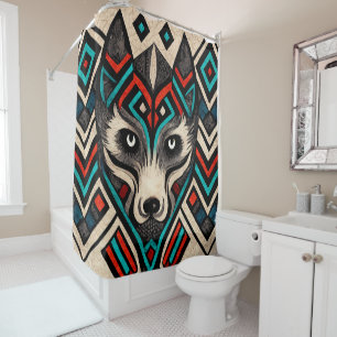 Aztec Wolf Face Shower Curtain
