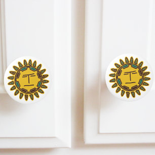 Aztec Yellow Sun Motif Ceramic Knob