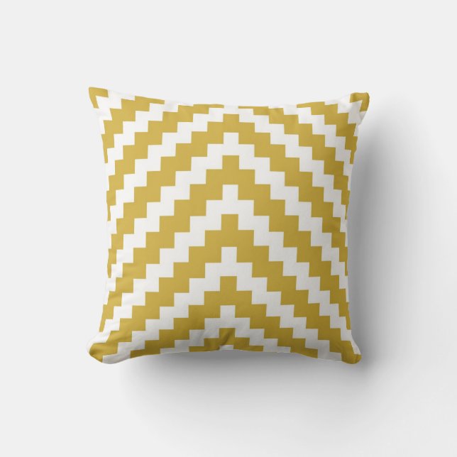 Aztec Zigzag in Mustard Yellow and White Cushion (Front)