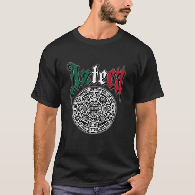 Azteca Aztec Calendar Mexican Flag T-Shirt (Front)