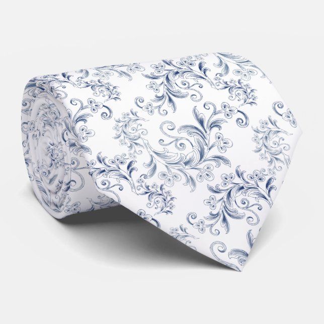 Azul degradado decorada con hojas y flores tie (Rolled)