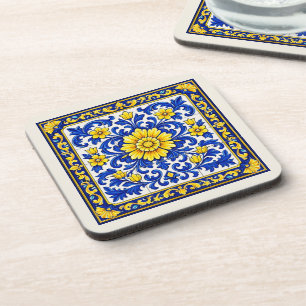 Azul Flor Dourada — Hard Plastic Coaster