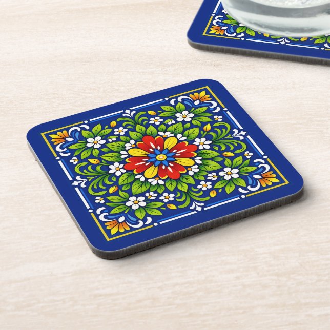 Azul Flor Grande— Mediterranean Azulejo Coaster (Left Side)