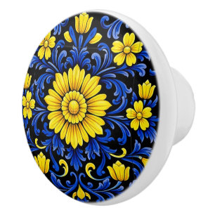 Azul Flor Noite Ceramic Knob