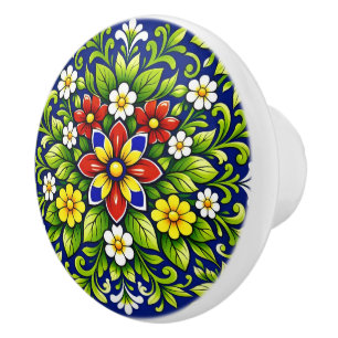 Azul Flor Radiante Ceramic Knob