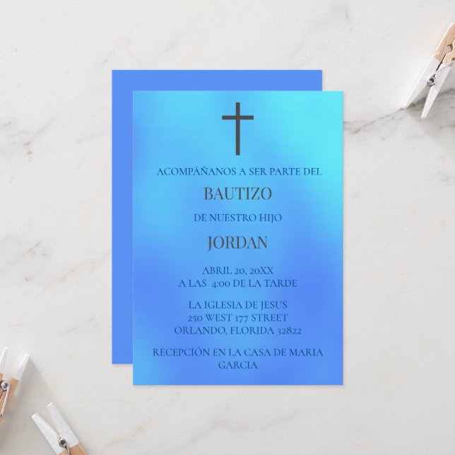 Azul  Invitación de bautizo  Invitation (Front/Back In Situ)