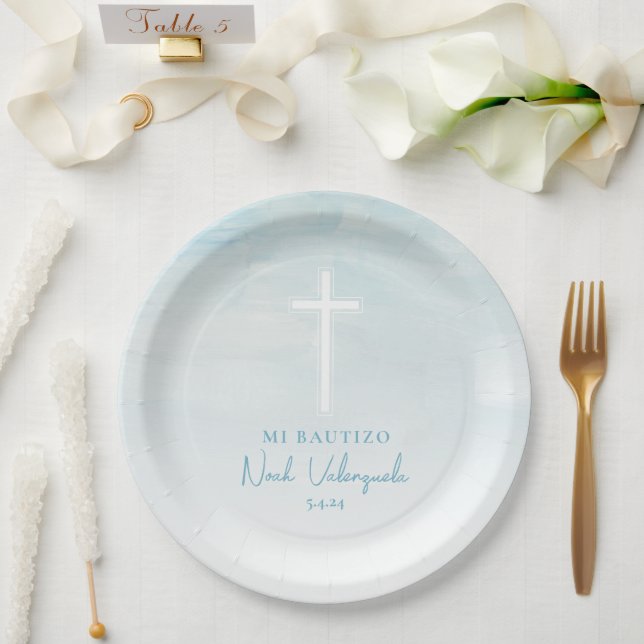 Azul Platos de Bautizo Spanish Paper Plates (Wedding)